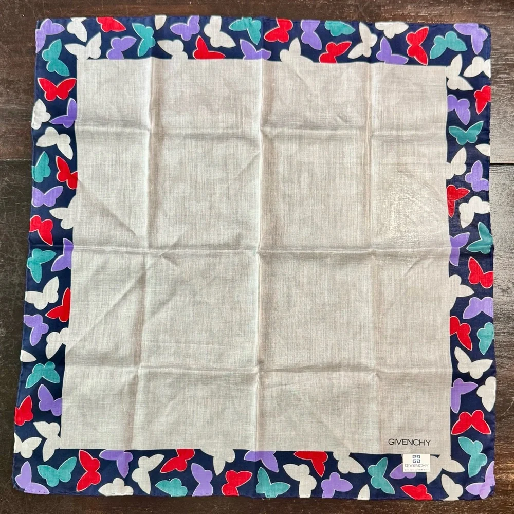Givenchy Multicolor Butterfly Border Handkerchief Scarf